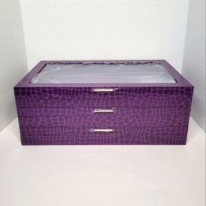 SET of THREE Prestige Purple Jewelry Organizers Faux Croc Anti Tarnish NWT